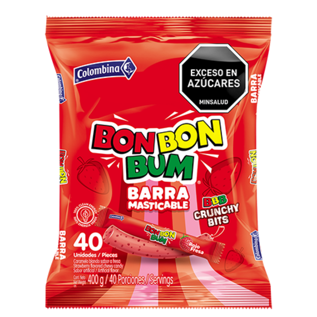 CARAMELO BON BON BUM BARRA MASTICABLE FRESA*40und *400gr _1